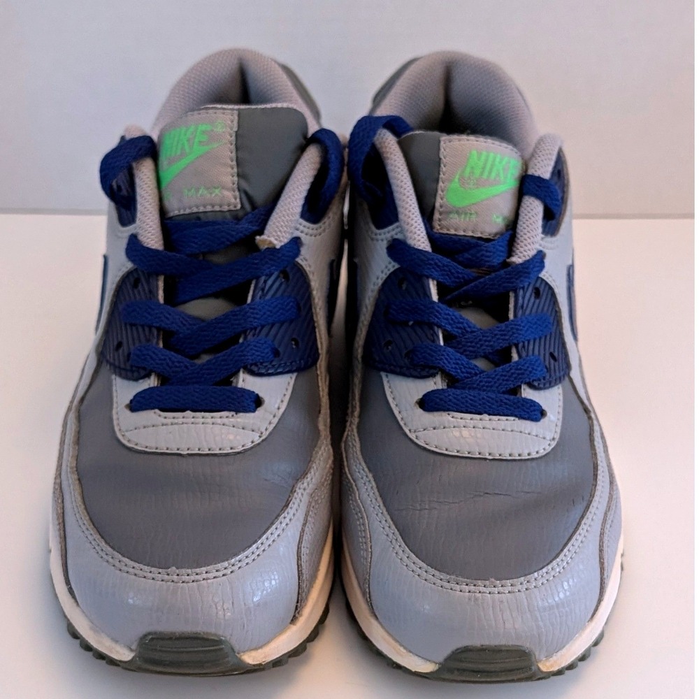 Nike Air Max 90 Leather GS Wolf Grey Blue Green Strike‎ 724821-005 6.5 Youth